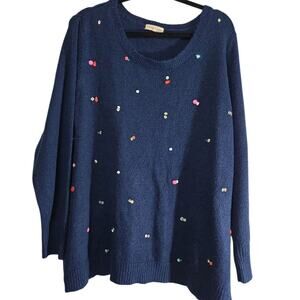 Retroology Navy Blue Pullover Sweater with Embroidered Hearts – Size 3X